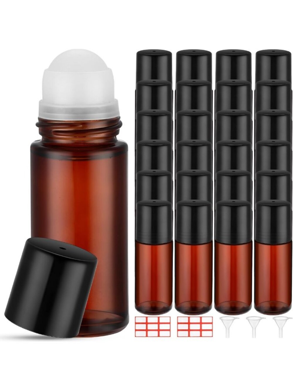 24 Pcs Brown Glass Roller Bottles 50ml for Essential Oils, Perfumes & DIY Use